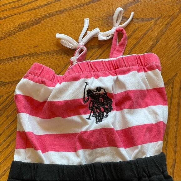 U.S. Polo Assn. 0/3M (Girl) baby romper stripe bow nautical tropical beach - Picture 2 of 8